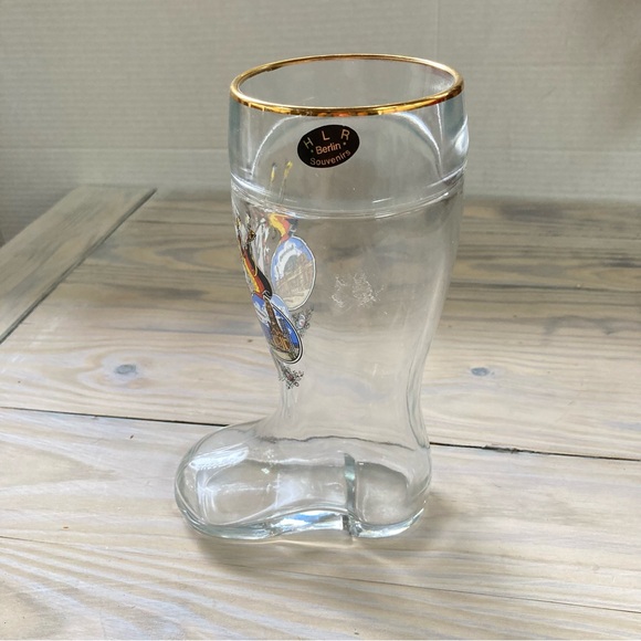 Berlin GERMANY Souvenir Beer Glass Boot Gold Rim 8 inches Tall 0.5 Liters - Picture 6 of 14